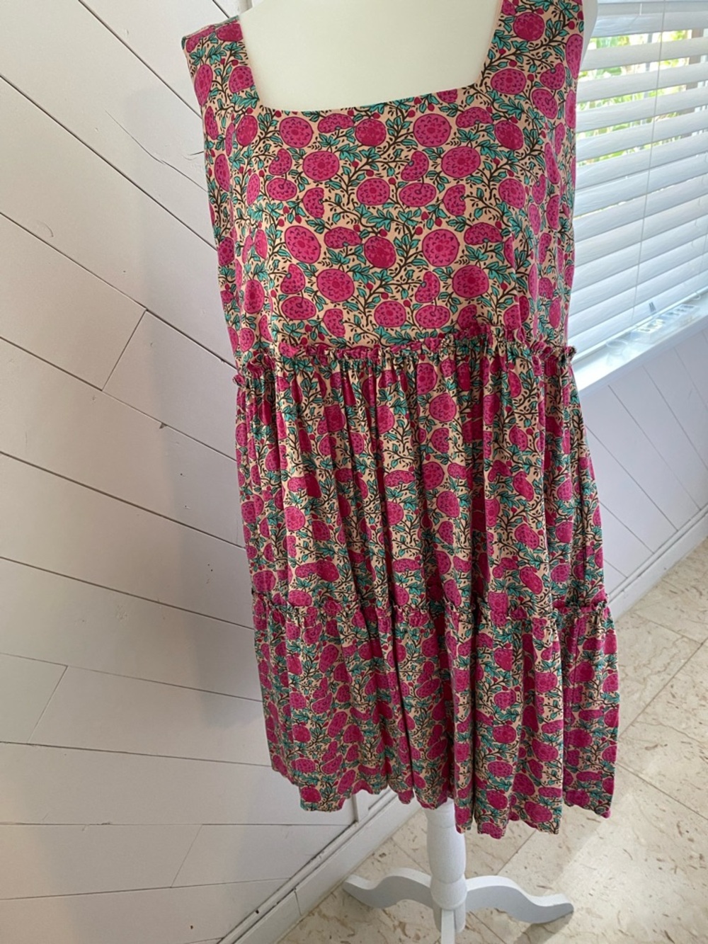 NATURAL LIFE Pink Floral Tank Dress with Green Accents